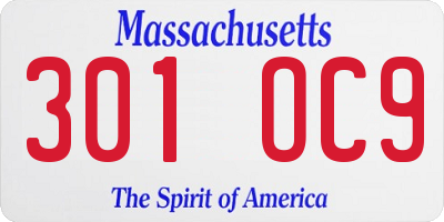 MA license plate 301OC9