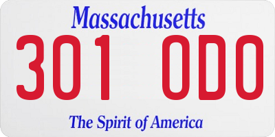 MA license plate 301OD0