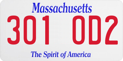 MA license plate 301OD2