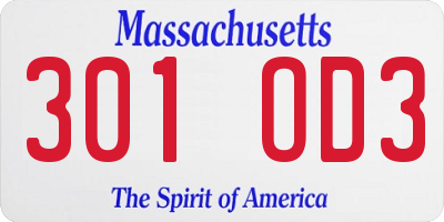 MA license plate 301OD3