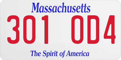 MA license plate 301OD4