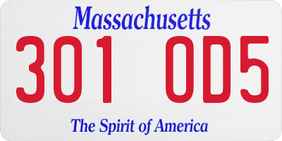 MA license plate 301OD5