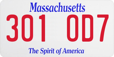 MA license plate 301OD7