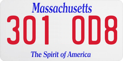 MA license plate 301OD8