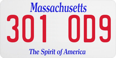 MA license plate 301OD9