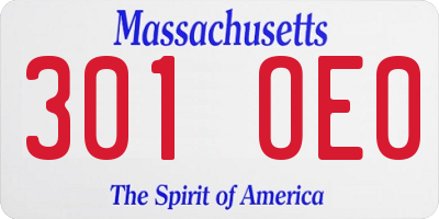 MA license plate 301OE0