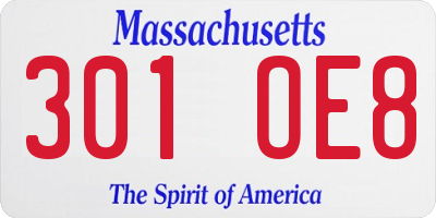 MA license plate 301OE8