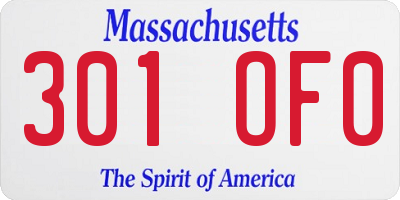 MA license plate 301OF0