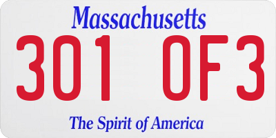 MA license plate 301OF3