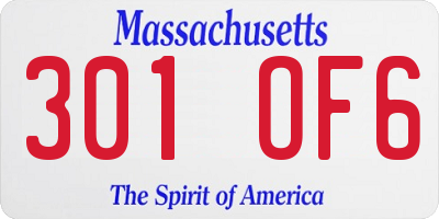 MA license plate 301OF6