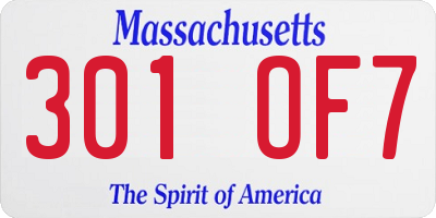 MA license plate 301OF7