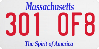 MA license plate 301OF8