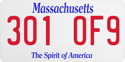 MA license plate 301OF9