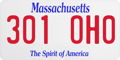 MA license plate 301OH0