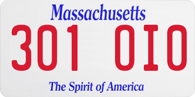 MA license plate 301OI0