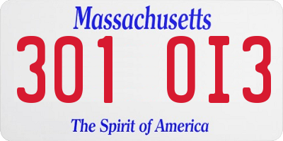 MA license plate 301OI3