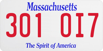 MA license plate 301OI7