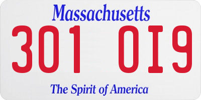 MA license plate 301OI9