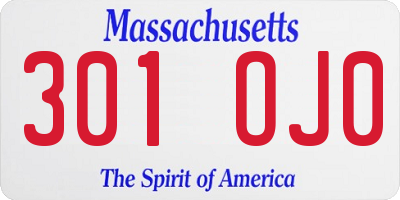 MA license plate 301OJ0