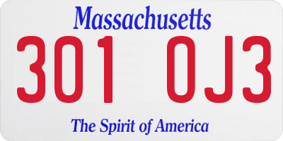 MA license plate 301OJ3