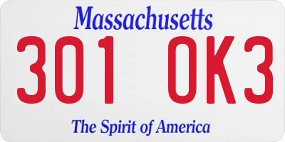 MA license plate 301OK3