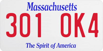 MA license plate 301OK4