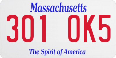 MA license plate 301OK5