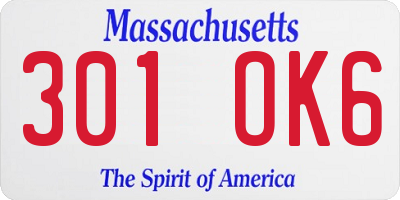 MA license plate 301OK6