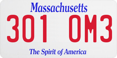 MA license plate 301OM3