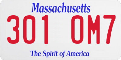 MA license plate 301OM7