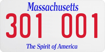 MA license plate 301OO1