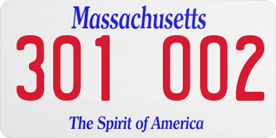 MA license plate 301OO2
