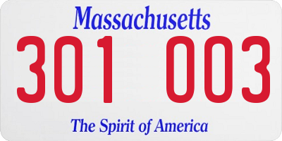 MA license plate 301OO3