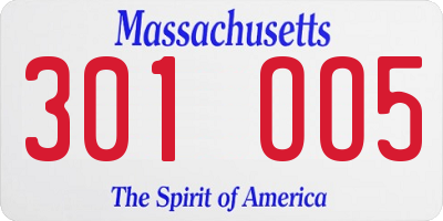 MA license plate 301OO5