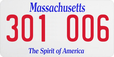 MA license plate 301OO6