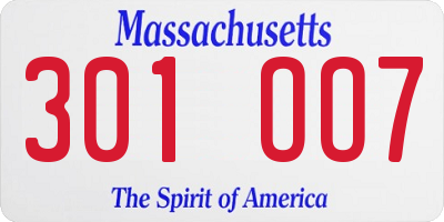 MA license plate 301OO7
