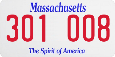 MA license plate 301OO8
