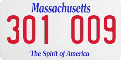 MA license plate 301OO9