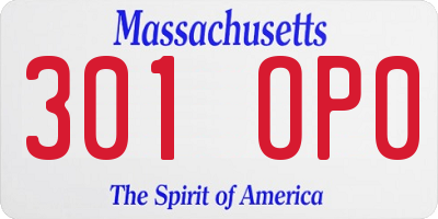 MA license plate 301OP0