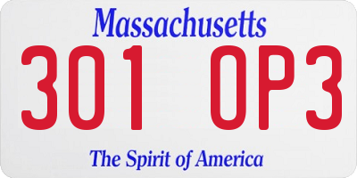 MA license plate 301OP3