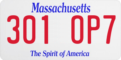 MA license plate 301OP7