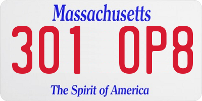 MA license plate 301OP8