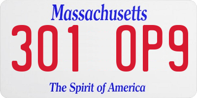 MA license plate 301OP9