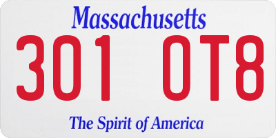 MA license plate 301OT8