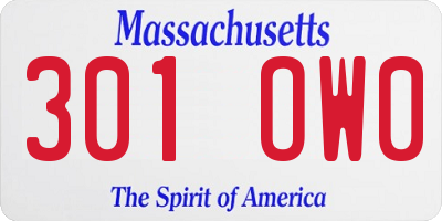 MA license plate 301OW0