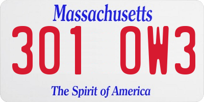 MA license plate 301OW3