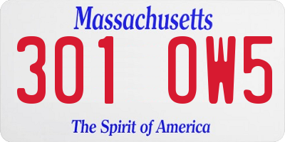 MA license plate 301OW5