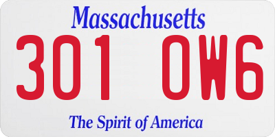 MA license plate 301OW6