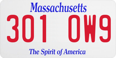 MA license plate 301OW9