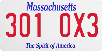 MA license plate 301OX3